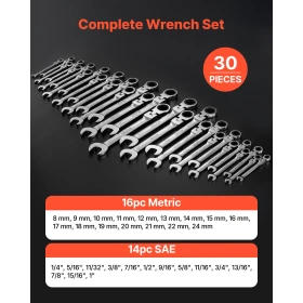 Flex-Head Ratcheting Wrench Set, 30-Piece SAE and Metric, 72