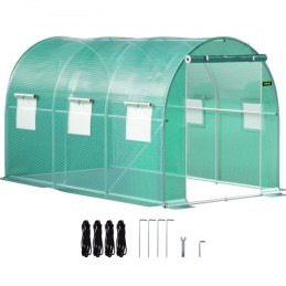 Walk-in Tunnel Greenhouse, 12 x 7 x 7 ft Portable Plant Hot House w/ Galvanized Steel Hoops, 1 Top Beams, 2 Diagonal Poles, 2