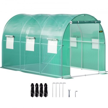 Walk-in Tunnel Greenhouse, 12 x 7 x 7 ft Portable Plant Hot House w/ Galvanized Steel Hoops, 1 Top Beams, 2 Diagonal Poles, 2