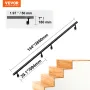 Handrail Stair Railing, 12 ft, Wall Mount Handrails for Indoor Stairs, Thickened Aluminum Alloy Hand Rail with Installation Kit,