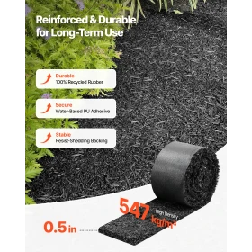 Rubber Mulch Mat Roll, 4 Rolls 305 x 11.5 cm, Recycled Rubber