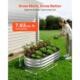 2 Pack Galvanized Raised Garden Beds, 1200 x 600 x 300 mm, Oval