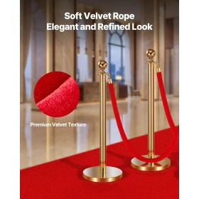 2 Pcs Red Velvet Stanchion Ropes, 1.5 m Crowd Control Stanchion