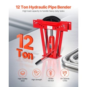 Hydraulic Pipe Bender, 12 Ton Manual Pipe Bending Tool with 6 Dies