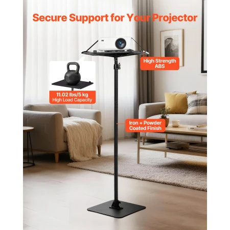 Projector Stand, Projector Floor Stand with Adjustable Height 770 to 1610mm, 360° Horizontal Rotation Projectors Cart for Meetin