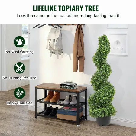 Artificial Topiaries Boxwood Trees, 3ft Tall (2 Pieces) Faux Topiary Plant Outdoor, All-year Green Feaux Plant w/ Replaceable Le