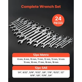 Flex-Head Ratcheting Wrench Set, 24-Piece SAE and Metric, 72