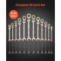 Flex-Head Ratcheting Wrench Set, 12-Piece Metric 8 mm to 19 mm, 72 Teeth, Cr-V Steel Ratchet Flexible Combination Wrench Set wit