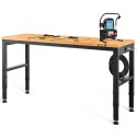 Workbench Adjustable Height, 183 x 64 cm Garage Table w/ 72 â€“ 97 cm Heights & 900KG Load Capacity, with Power Outlets &