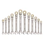Flex-Head Ratcheting Wrench Set, 12-Piece Metric 8 mm to 19 mm, 72 Teeth, Cr-V Steel Ratchet Flexible Combination Wrench Set wit
