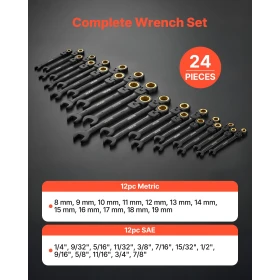 Flex-Head Ratcheting Wrench Set, 24-Piece SAE and Metric, 72