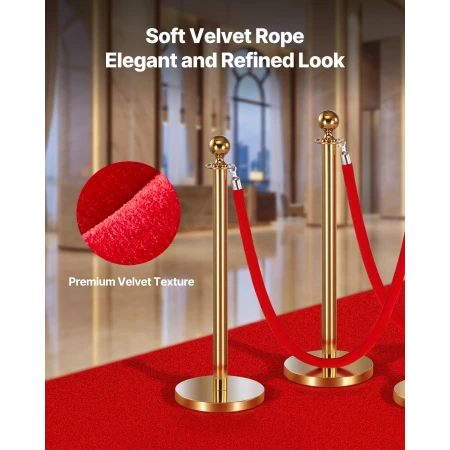 4 Pcs Red Velvet Stanchion Ropes, 1.5 m Crowd Control Stanchion