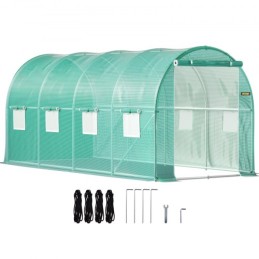 Walk-in Tunnel Greenhouse, 15 x 7 x 7 ft Portable Plant Hot House w/ Galvanized Steel Hoops, 1 Top Beam, 2 Diagonal Poles, 2