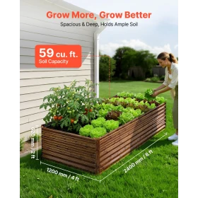 Galvanized Raised Garden Bed, 240 x 120 x 62 cm, Rectangular