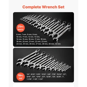 Combination Wrench Set, 44-Piece SAE and Metric, 12-Point Box