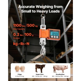 Digital Crane Scale, 1100 lbs/500 kg Max Capacity, Heavy Duty