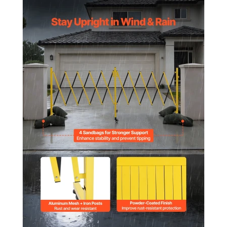 Double Expandable Barricades, 5.46m Industrial Safety Barriers, Flexible Mobile Barricade with Locking Casters, Portable Folding