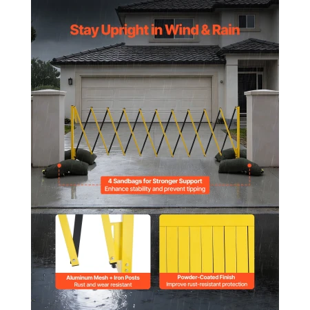 Industrial Expandable Barricade, 3.94m Expandable Safety Barrier, Flaxible Mobile Barricade with Locking Casters, Portable Foldi