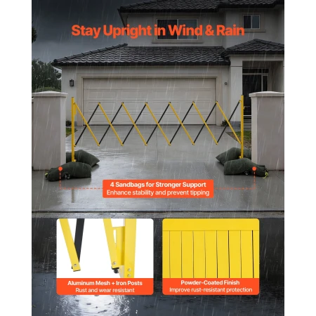 Industrial Expandable Barricade, 3.82m Expandable Safety Barrier, Flaxible Mobile Barricade with Locking Casters, Portable Foldi