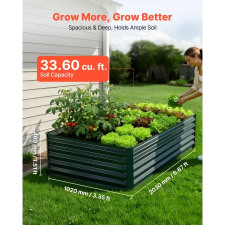 Galvanized Raised Garden Bed, 2030 x 1020 x 460 mm, Rectangular