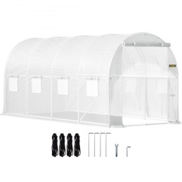 Walk-in Tunnel Greenhouse, 15 x 6.5 x 7 ft Portable Plant Hot House w/ Galvanized Steel Hoops, 1 Top Beam, 2  x Diagonal Poles,
