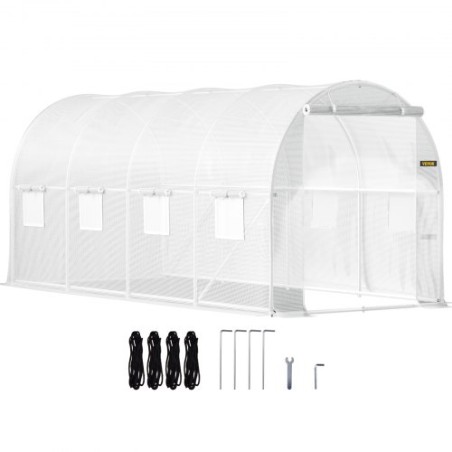 Walk-in Tunnel Greenhouse, 15 x 6.5 x 7 ft Portable Plant Hot House w/ Galvanized Steel Hoops, 1 Top Beam, 2  x Diagonal Poles,