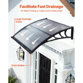 Awnings for Door Entrance, 38 x 40 in, Exterior Front Door Window Awnings with Drainage & ABS Bracket, Rain Snow Sun Protection,