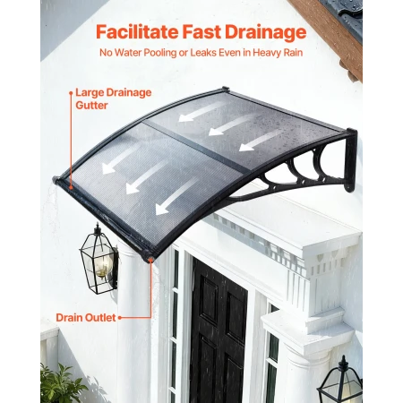 Awnings for Door Entrance, 38 x 40 in, Exterior Front Door Window Awnings with Drainage & ABS Bracket, Rain Snow Sun Protection,