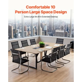 Conference Table, 2400 mm Office Meeting Table for 10 Person, Modern Rectangle Seminar Desk with Metal Legs, Large Meeting Desk 