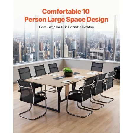 Conference Table, 2400 mm Office Meeting Table for 10 Person, Modern Rectangle Seminar Desk with Metal Legs, Large Meeting Desk 