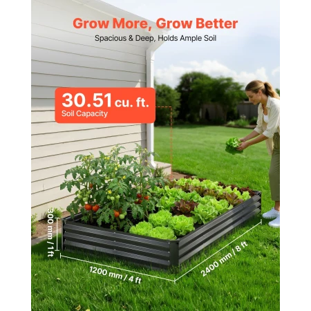 2 Pack Galvanized Raised Garden Beds, 2400 x 1200 x 300 mm, Rectangular Metal Planter Boxes Kit Outdoor, Elevated Planting Box w