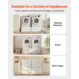 Laundry Pedestal, 290 mm Height, Washer and Dryer Pedestals with Drawer, 150 kg Weight Load Capacity, Non-Slip Feet, Heavy-duty 