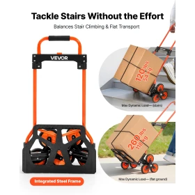 Stair Climbing Cart, 54 kg Stair-Climbing Capacity, Portable Folding Trolley Cart with Telescoping Handle, 6 Wheels and 2 Bungee