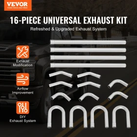 Exhaust Kit, 16pcs, DIY Universal Galvanized Steel Exhaust Kit with Slip-Fit Joint & Large Exhaust Tube, Rust-Proof Exhaust Pipe