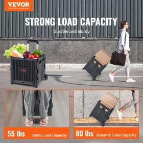 Foldable Utility Cart, 80 lbs Load Capacity, Folding Portable Rolling Crate Handcart with Durable Heavy Duty Telescoping Handle 
