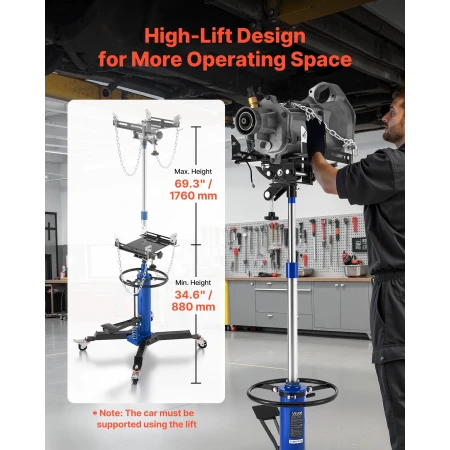 Hydraulic Transmission Jack, 1660 lbs / 0.75 Ton Lifting Capacity Telescoping Transmission Jack with Foot Pedal, 360° Swivel Whe
