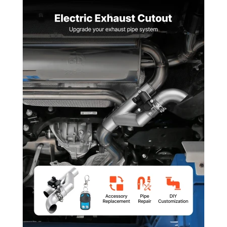 Electric Exhaust Cutout, 63.5 mm Universal Stainless Steel Exhaust Valve Kit with One Controller Remote Kit, Cut Out Valve, Y Pi