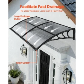 Awnings for Door Entrance, 38 x 78 in, Exterior Front Door Window Awnings with Drainage & ABS Bracket, Rain Snow Sun Protection,