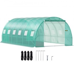 Walk-in Tunnel Greenhouse, 20 x 10 x 7 ft Portable Plant Hot House w/ Galvanized Steel Hoops, 3 Top Beams, 4 Diagonal Poles, 2