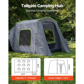 Large SUV Tent for 5–9 Person, 3.23 x 2.44m All-Season SUV Tailgate Tent with Ventilated Door & Mesh Windows, PU3000mm Waterproo