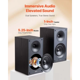 Passive Bookshelf Home Speakers Pair Stereo Audio Speakers Cone 65Hz-20KHz 180 x 229 x 338 mm