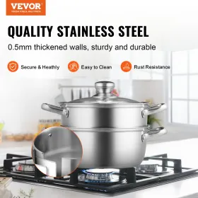 Steamer Pot, 8.66in/22cm Steamer Pot for Cooking with 3QT Stock Pot and Vegetable Steamer, Large Capacity Stainless Steel Food