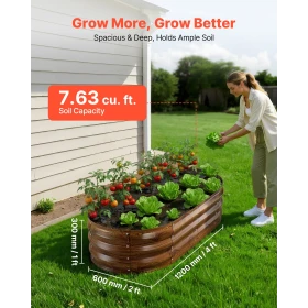 2 Pack Galvanized Raised Garden Beds, 1200 x 600 x 300 mm, Oval Metal Planter Boxes Kit Outdoor, Bottomless Garden Box with Glov