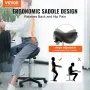 Saddle Stool with Wheels, 181.4 kg Weight Capacity Ergonomic Rolling Saddle Stool, Height Adjustable Thickened PU Leather Swivel