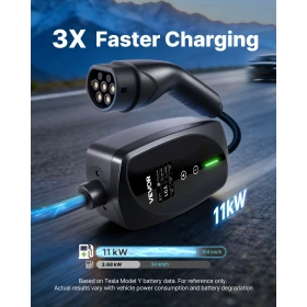 Mobile Wallbox, 11 kW 16A, Type 2 Portable EV Charger, 3 Phase Electric Vehicle Car Charger with 8 m Charging Cable, CEE16 Plug,