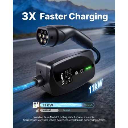 Mobil vægboks, 11 kW 16A, Type 2 bærbar elbiloplader, 3-faset