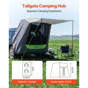SUV Tent with Shade Awning, All-Season SUV Tailgate Tent, PU2000mm Waterproof Car Rear Hatch Camping Tents, Portable Sun Shade T