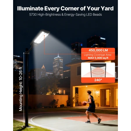 8000W Solar Street Light Outdoor, 450000LM, Commercial Parking Lot Light Dusk to Dawn, LED Flood Security Lamp with Motion Senso