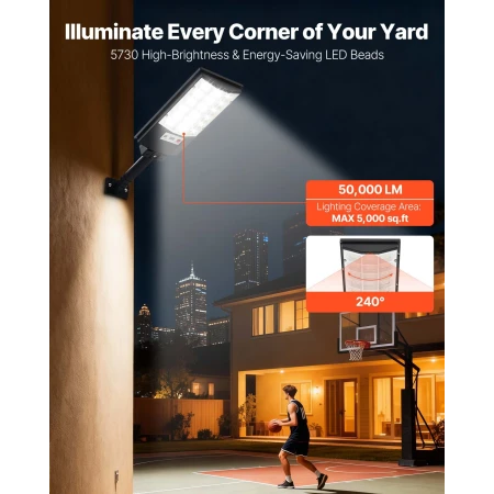 4 Pack 500W Solar Street Lights Udendørs, 50000LM, kommerciel