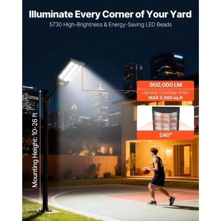 12000W Solar Street Light Outdoor, 900000LM, Commercial Parking Lot Light Dusk to Dawn, LED Flood Security Lamp with Motion Sens